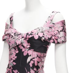 DOLCE GABBANA Schwarzes, rosafarbenes, geblümtes Jacquard-Kleid mit Korsett IT36 XXS