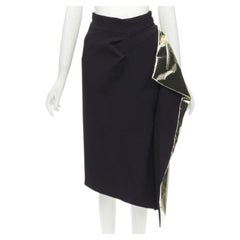 MATICEVSKI Alkali gold foil pleated 3D drape high waisted midi skirt AUS10 S