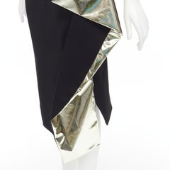MATICEVSKI Alkali gold foil pleated 3D drape high waisted midi skirt AUS10 S