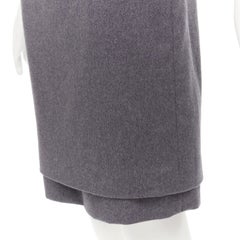 OSCAR DE LA RENTA grey wool double layered hem pencil skirt US2 XS