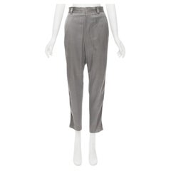 HAIDER ACKERMANN grey rayon dusty pink grosgrain cropped trousers FR38 S