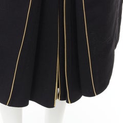 MARNI black wool gold piping flared vent knee skirt IT40 S