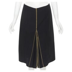 MARNI black wool gold piping flared vent knee skirt IT40 S