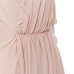 MARNI 100% seta rosa chiaro abito asimmetrico arricciato e drappeggiato a maniche corte IT38 XS
