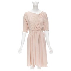 MARNI 100% seta rosa chiaro abito asimmetrico arricciato e drappeggiato a maniche corte IT38 XS