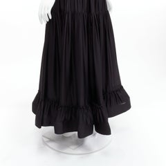 STELLA MCCARTNEY 100% silk black crin flounce hem tiered midi skirt IT36 XXS