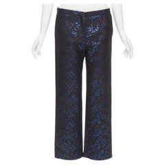 MARNI metallic blue brown floral jacquard wide leg trousers pants IT42 M