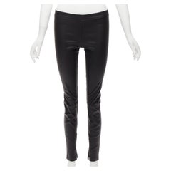 VINCE black genuine leather panelled back darts fitted moto leggings XS