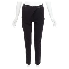 DION LEE pantalón recortado con cinturilla de cuero negro UK6 XS