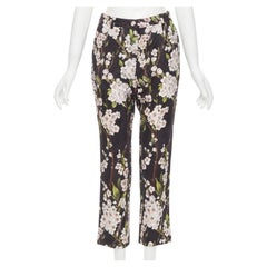 DOLCE GABBANA black pink floral blossom print jacquard cropped pants IT36 XXS