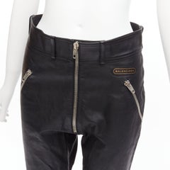 BALENCIAGA Demna 2017 logo patch silver zip cropped moto leather pants FR40 L