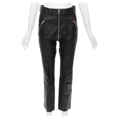 BALENCIAGA Demna 2017 logo patch silver zip cropped moto leather pants FR40 L