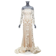 ZUHAIR MURAD Bridal 2015 Runway white pearl embellished wedding gown IT36 XXS