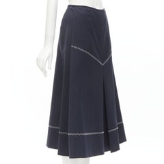 ELLERY Marineblauer Rock aus Polyester und Wolle mit weißem Kreuzmuster und ausgestelltem Rock US2 XS