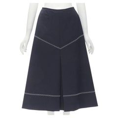 ELLERY Marineblauer Rock aus Polyester und Wolle mit weißem Kreuzmuster und ausgestelltem Rock US2 XS