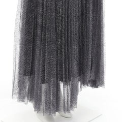 ALICE OLIVIA gonna a pieghe con orlo asimmetrico in filo d'argento metallico nero US2