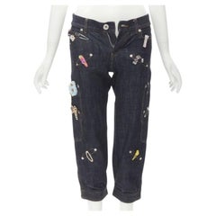 rare MOSCHINO JEANS Vintage dark denim hair clip embroidered cargo jeans IT38 XS