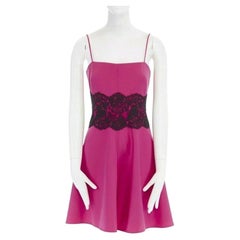 VALENTINO rosa Wollmischung schwarzer Spitzenbesatz Taille ausgestellter Rock Kleid IT42 M