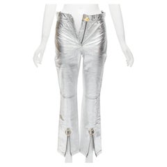 PETAR PETROV silver genuine leather gold ring zip moto pants FR36 S