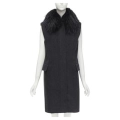 JOSEPH wool black minimal oversized fur collar flap pockets boxy vest FR38 S