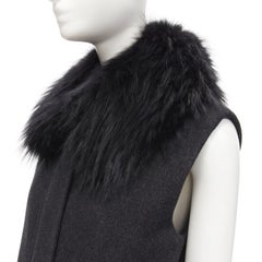 JOSEPH wool black minimal oversized fur collar flap pockets boxy vest FR38 S