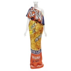 rare Runway MOSCHINO Couture! 2014 Junk Food Potato Chip one shoulder gown IT40