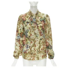 DOLCE GABBANA 100% silk tapestry floral print tie neck blouse top shirt IT36 XS