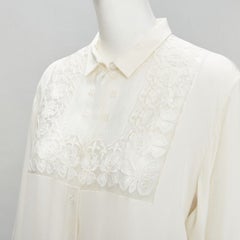 CHRISTIAN DIOR 100% silk sheer floral embroidery long sleeve shirt FR44 XL