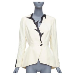 THIERRY MUGLER 1998 Vintage off white cotton collar peplum blazer FR40 L