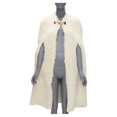 rare OLD CELINE Phoebe Philo 2010 Runway gold buckle cream shearling cape FR36