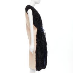 MARNI black lamb shearling fur blue leather belted belt IT38 XS