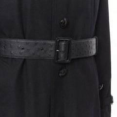 Burberry PRORSUM trench noir en coton amovible doublé de fourrure de lapin ceinture en autruche L