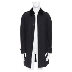 Burberry PRORSUM trench noir en coton amovible doublé de fourrure de lapin ceinture en autruche L