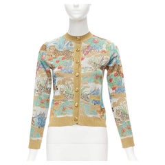 rare GUCCI Limited oriental tiger metallic gold lurex GG button cardigan XXS