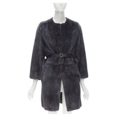 FENDI grey black fur leather 4-way reversible zip belted coat jacket IT38