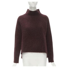 THEORY dark red wool blend fuzzy stand collar step hem sweater XS