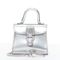 DELVAUX Brillant metallic silver box calfskin silver hardware micro bag charm