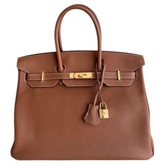 Hermes Birkin 35 in pelle Togo color oro-beige con dettagli dorati – RARE borse con manico superiore