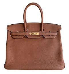 Hermes Birkin 35 in pelle Togo color oro-beige con dettagli dorati – RARE borse con manico superiore