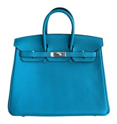 Hermes Birkin 25 Turquoise Blue Green Togo Palladium Hardware RARE Top Handle
