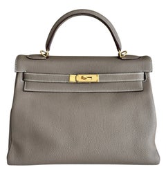 Hermès Kelly 32 Etoupe Gray Togo Leather Gold Hardware Shoulder Bag