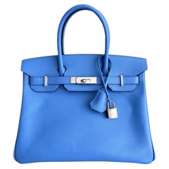 Sacs à main Hermès Birkin 30 « Blue Paradise » en cuir Epsom, avec finitions en palladium et poignée supérieure