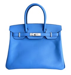 Sacs à main Hermès Birkin 30 « Blue Paradise » en cuir Epsom, avec finitions en palladium et poignée supérieure