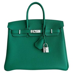 Hermes Birkin 25 Vert Vertigo Togo Leather Palladium Hardware Rare Top Handle