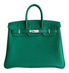 Hermes Birkin 25 Vert Vertigo Togo Leather Palladium Hardware Rare Top Handle