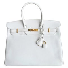 Hermes Birkin 35 Blanc White Epsom Leather Gold Hardware RARE Top Handle Bags