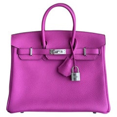 Hermes Birkin 25 Magnolia Pink Purple Togo Palladium Hardware Rare Top Handle