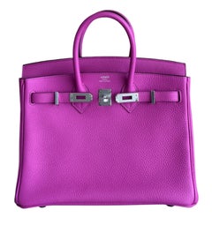 Hermes Birkin 25 Magnolia Pink Purple Togo Palladium Hardware Rare Top Handle