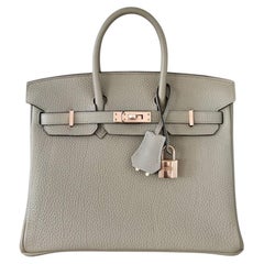 Hermes Birkin 25 Gris Tourterelle Gray Togo Rose Gold Hardware Top Handle