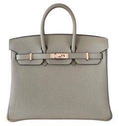 Hermes Birkin 25 Gris Tourterelle Gray Togo Rose Gold Hardware Top Handle